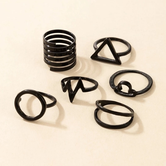!NEW Black 6 pc Lifeline Triangle Midi Ring Set - Picture 10 of 12
